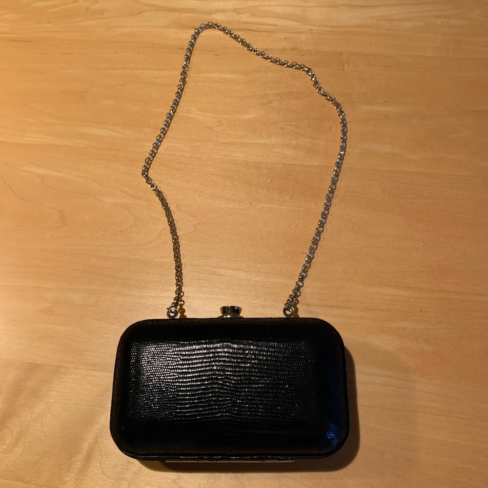 Ann Taylor Hard Case Clutch with Gold Chain